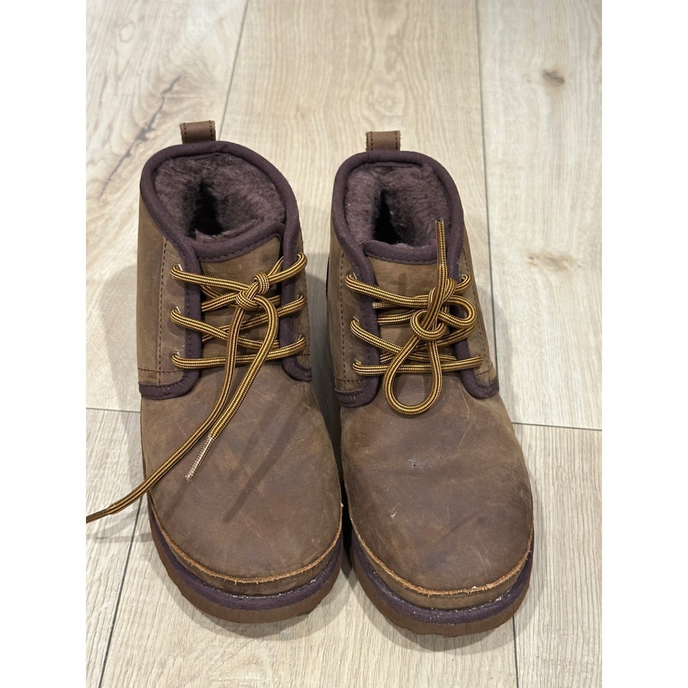 UGG Kids Neumel Waterproof Leather Boots Grizzly Brown 1017320K Size 3